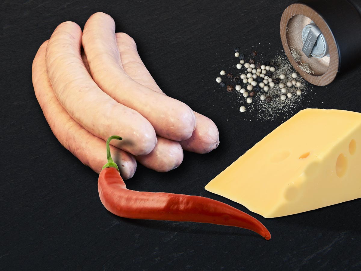5 rohe Rostbratwürste mit Chili und Käse schockgefrostet MHD bis 4 Monate bei - 18 Grad